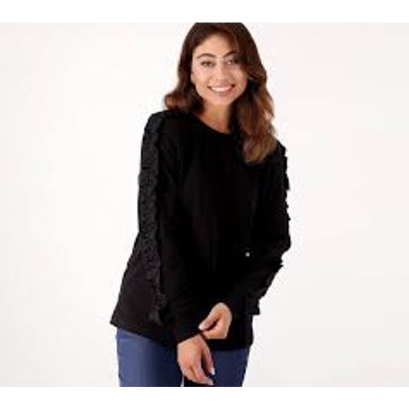 J Jason Wu Black Long Sleeve Top Satin Ruffle Detail Size XS - Picture 1 of 8
